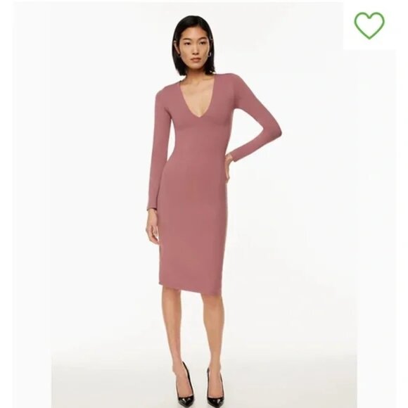 Babaton CONTOUR V NECK LONG SLEEVE DRESS in Red Willow sz XS ARITZIA - Picture 1 of 11